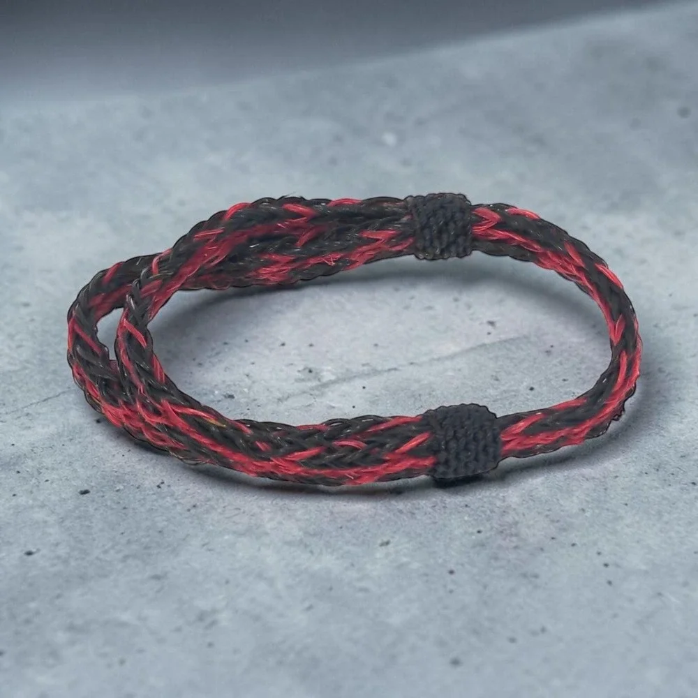 VTG Braided Horsehair Bracelet Red Black Adjustable Western Unisex Equestrian